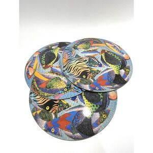 1999  Colorful Reef Fish Cork Backed Hard Placemats Coasters 9 2/4" Set of 3